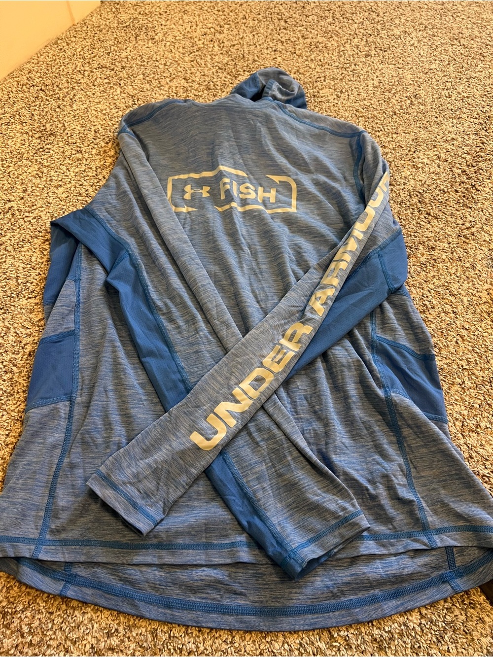 Under Armour Blue Performance Fishing Hooded Sun Protection Shirt